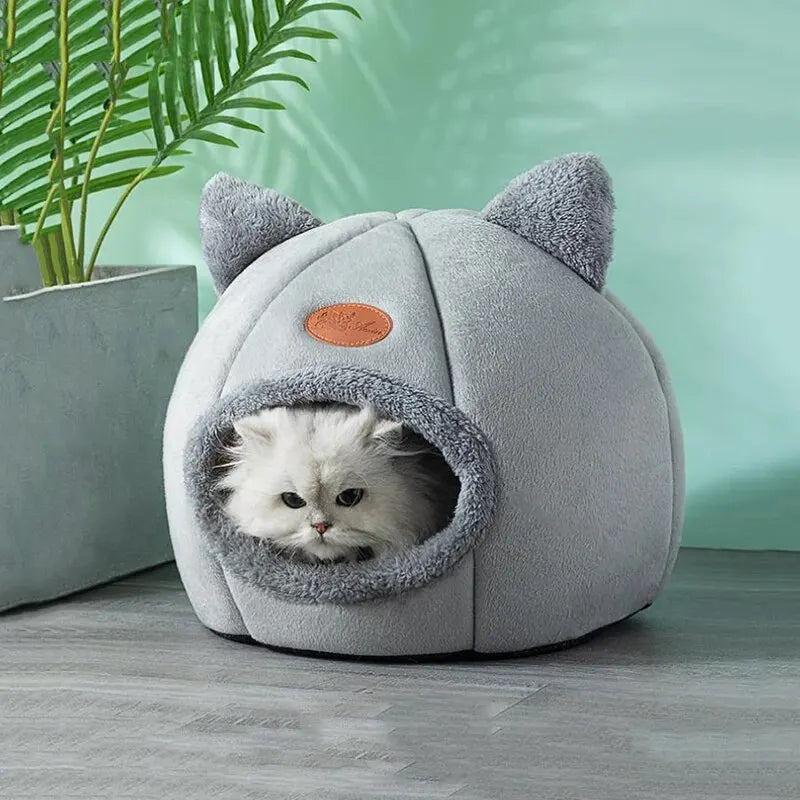🐱 Cozy Igloo Cat & Small Dog Bed with Cute Ears – Soft, Warm & Secure Den 🛏️✨