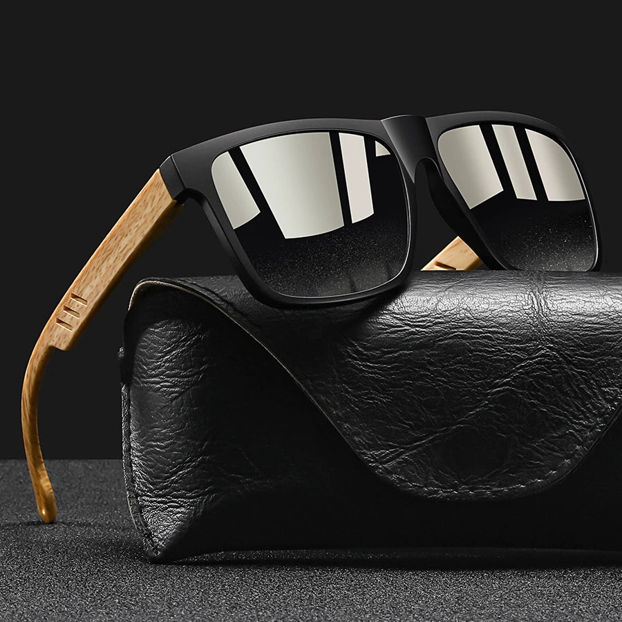 Vintage Fashion Unisex Sunglasses with Wooden Rods - UV400 Lenses, 6 Colour Variants, Elegant Design