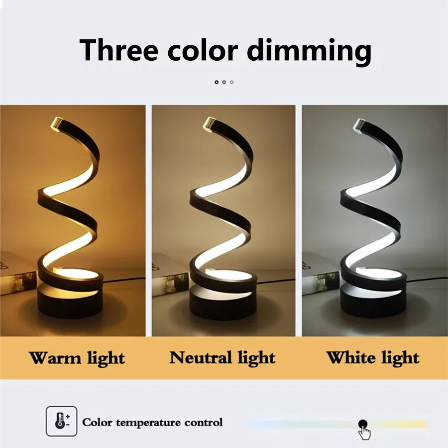 Spiral LED Night Light – Dimmable USB Spiral Lamp with 3 Tones of Light 💡✨