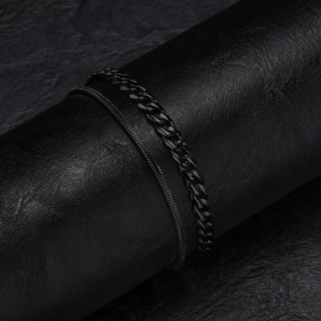 ✨ Premium Cuban Link Bracelet Set – Men’s Stainless Steel Chain (Gold/Silver/Black) ✨