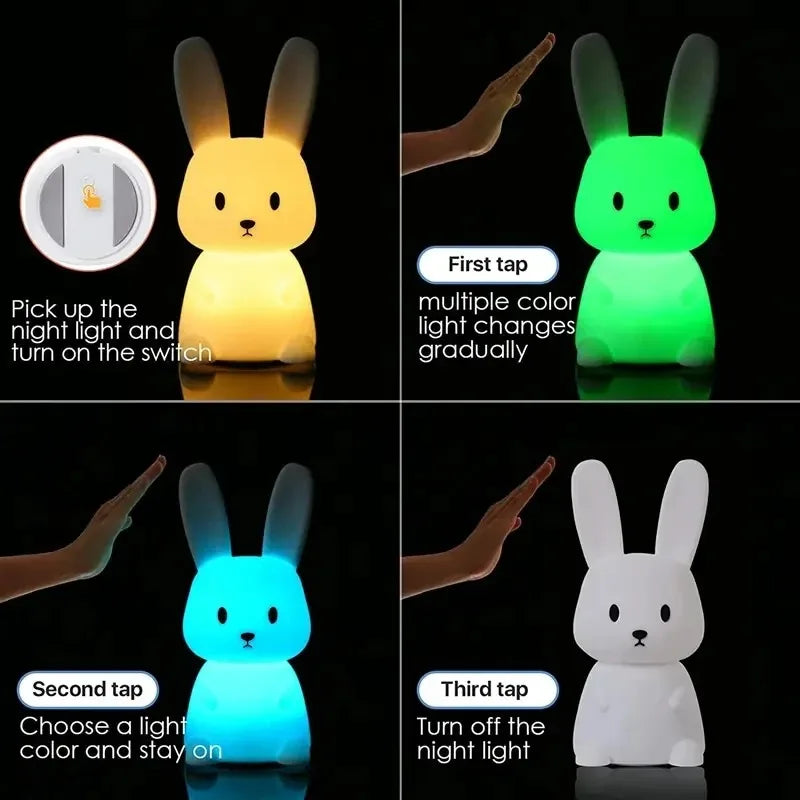 🐰 LED Night Light – Cute Silicone Rabbit Touch Lamp