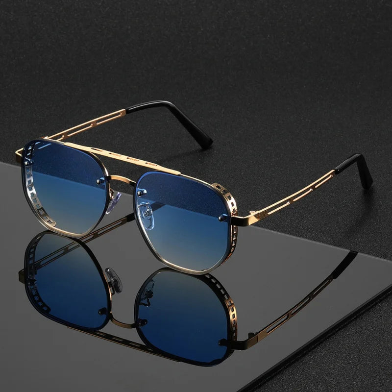 ✨ Luxury Double-Bridge Metal Sunglasses – UV400 Trendy Unisex 🕶️