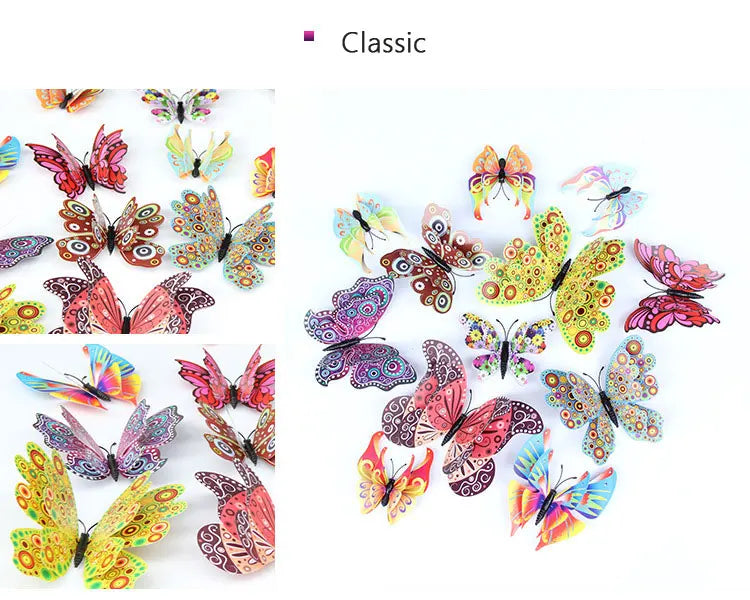 🌈 3D Butterfly Wall Stickers – Double-Layer Decorative Set (12pcs) 🦋✨