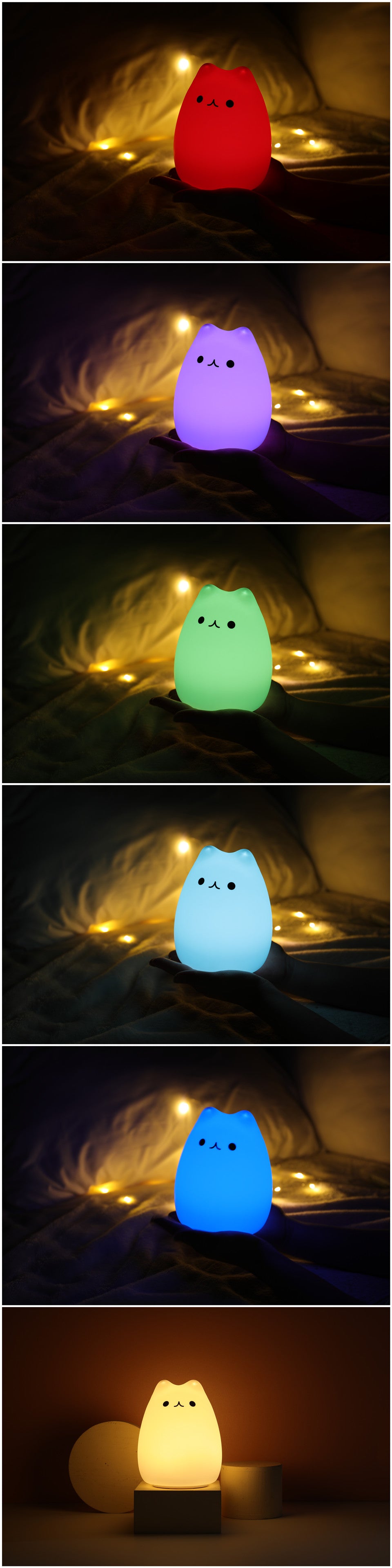 Cute Cat Baby Night Light 🐱✨ – 7 Colours, Touch, Soft Silicone • USB Rechargeable