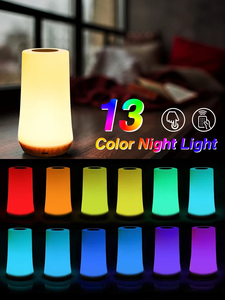 RGB Lamp 13 Colours • Touch & Remote Control • Rechargeable – Dimmable Bedside Light