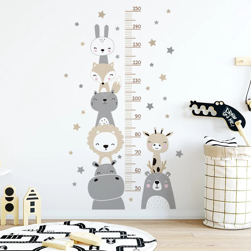🌈📏 Cute Kids Height Chart Wall Stickers – Removable PVC Growth Ruler 🚀🐻