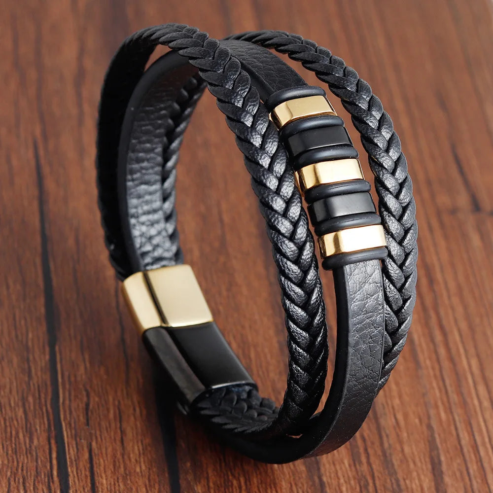 🔥 Men’s Leather Bracelet Collection – Multi-Style Modern Designs 🖤✨