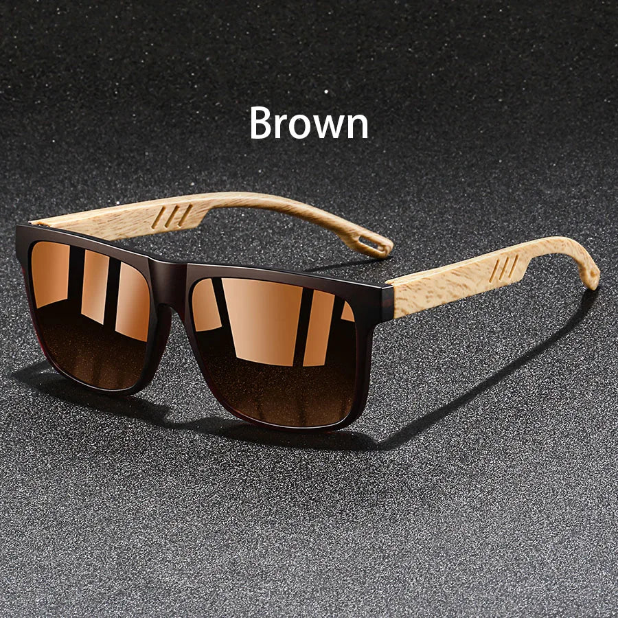 Vintage Fashion Unisex Sunglasses with Wooden Rods - UV400 Lenses, 6 Colour Variants, Elegant Design