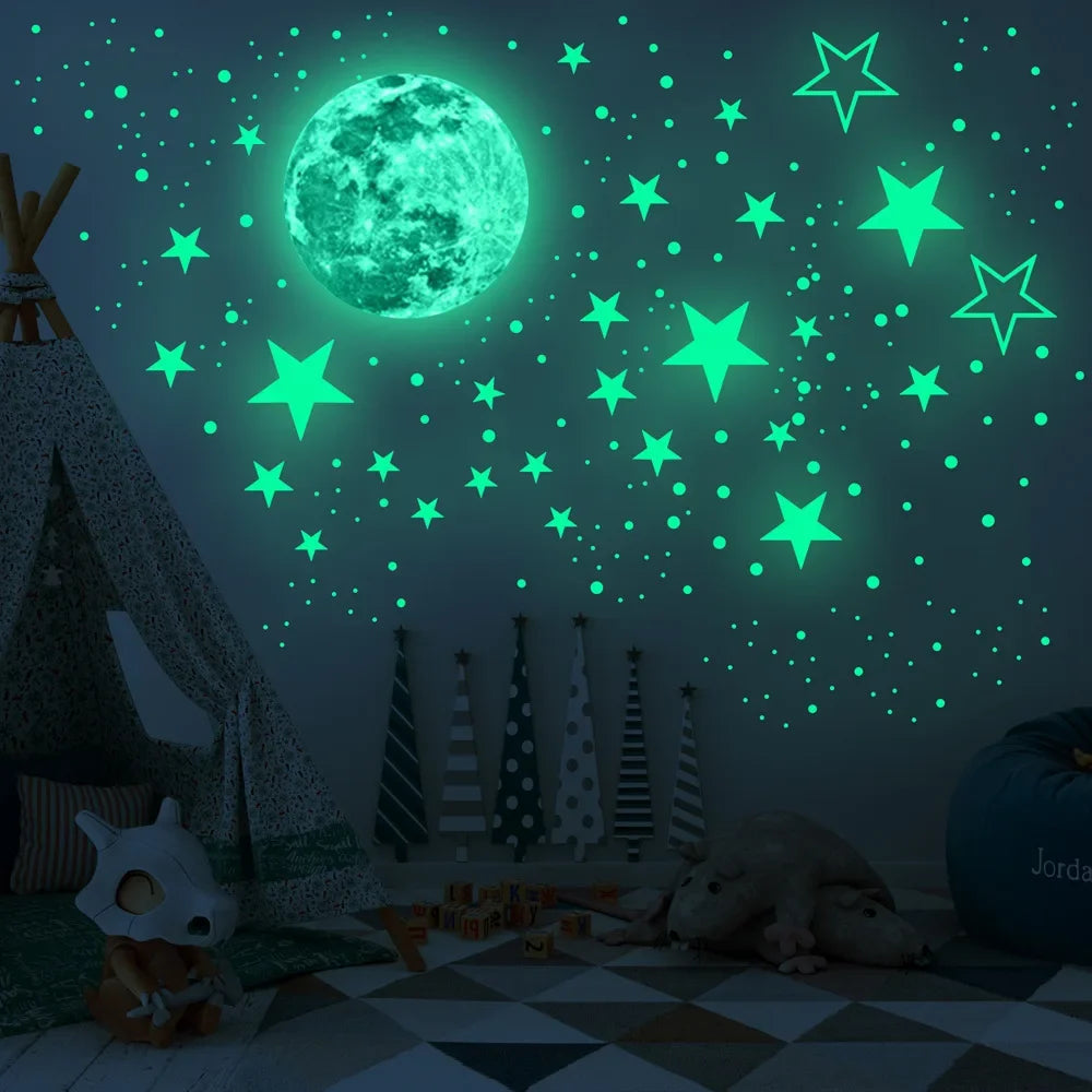 🌙✨ Glowing Stars & Moon Wall Stickers – Luminous Astronaut Room Decor