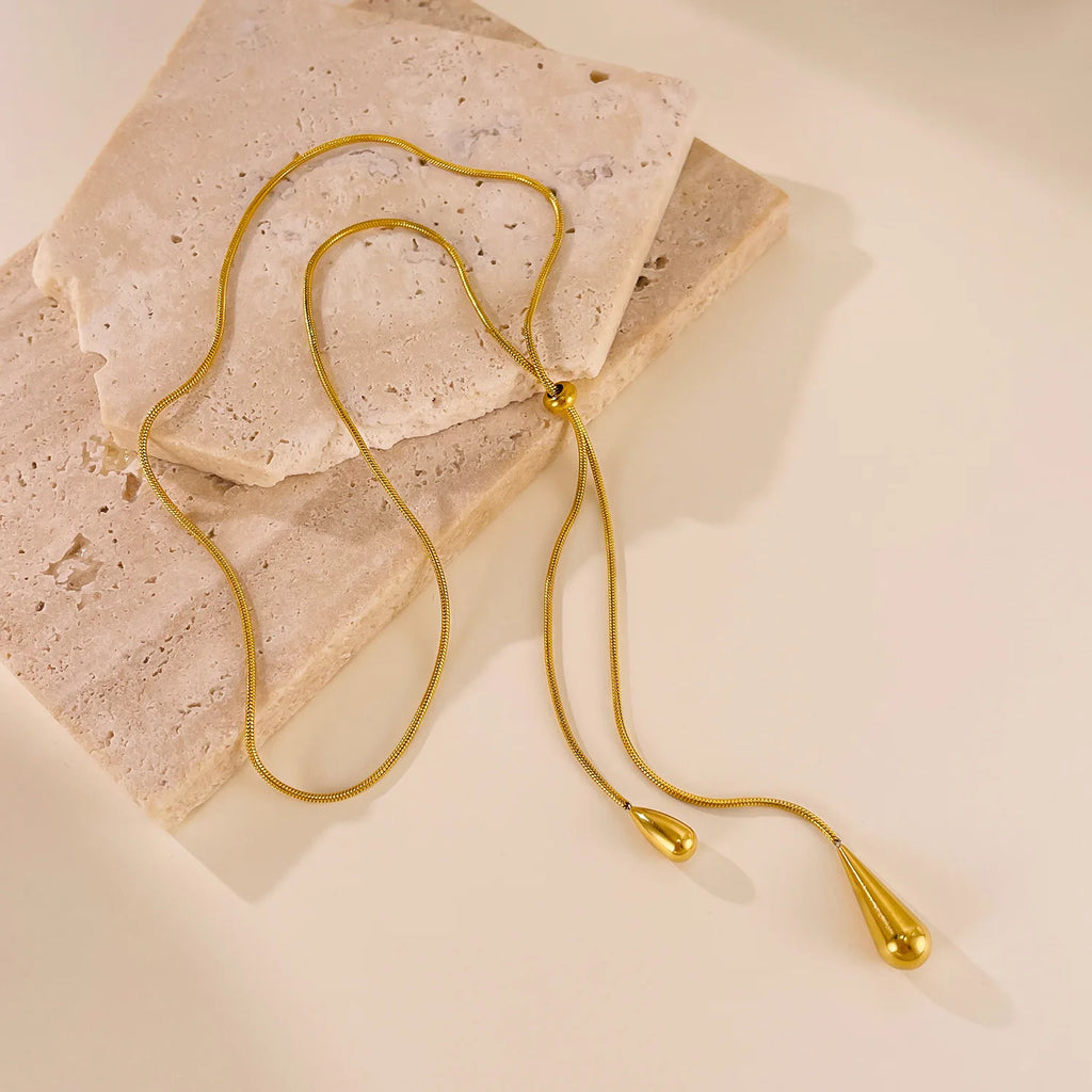 🌟 Waterdrop Tassel Pendant Necklace – Elegant Stainless Steel Jewelry for Women 💖✨