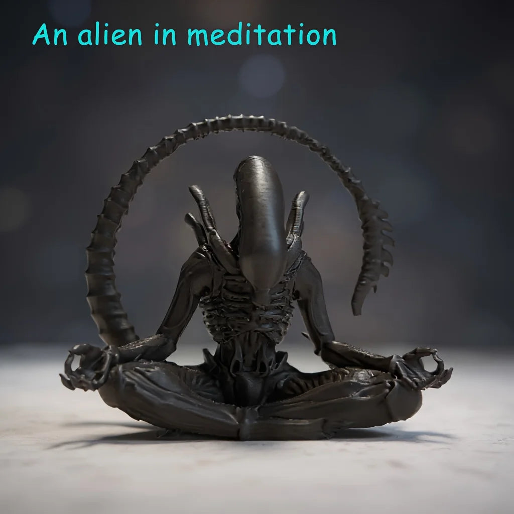 ✨ Alien Meditation Figurine – “Zen Xenomorph” Desk Statue 🛸🧘‍♂️