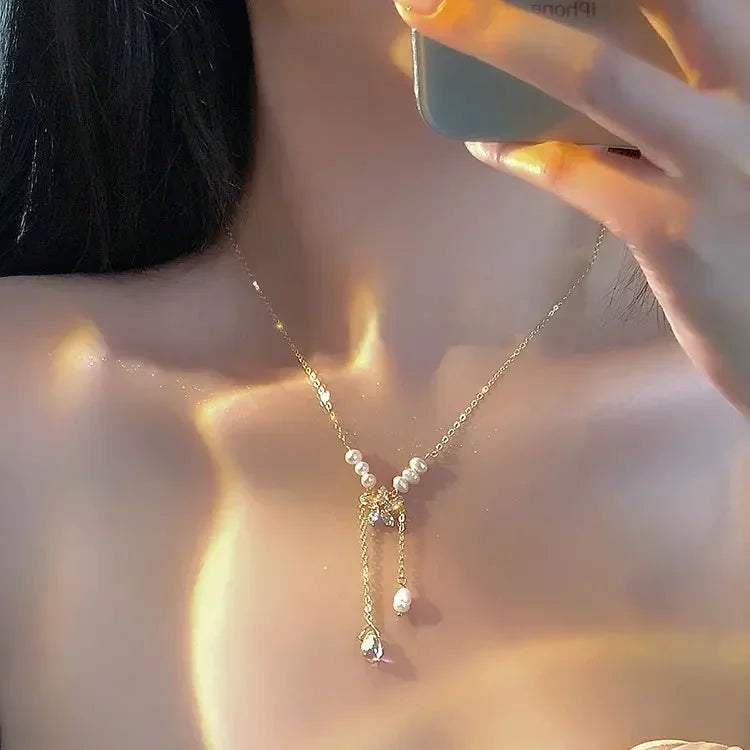 🌟 Waterdrop Tassel Pendant Necklace – Elegant Stainless Steel Jewelry for Women 💖✨