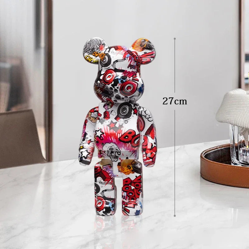 🧸✨ Graffiti Bear Resin Statue – 27cm Artistic Decor Figurine