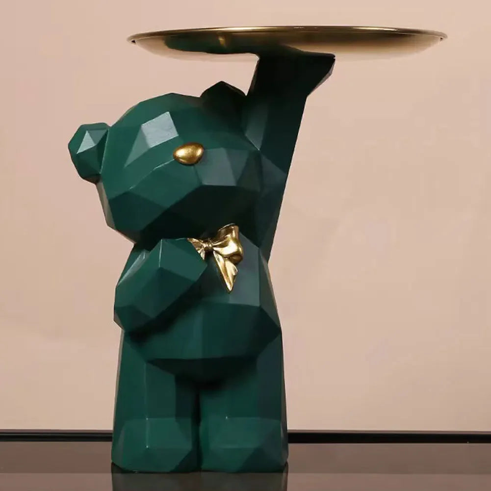 🐻✨ Geometric Bear Tray Statue – Modern Home Decor Accessory