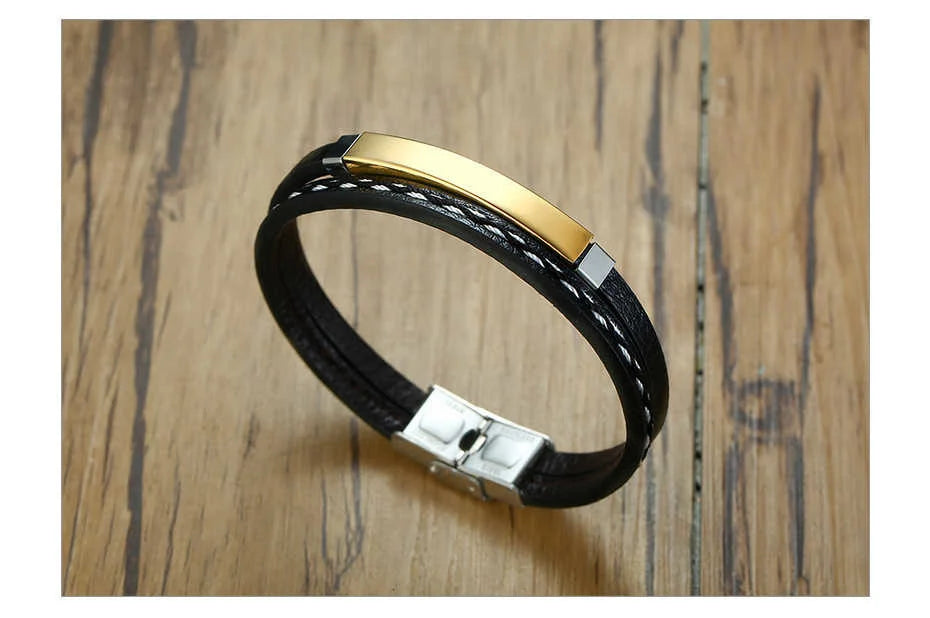 🔥 Leather & Steel Men’s Bracelet – Bold Minimalist Style 💥