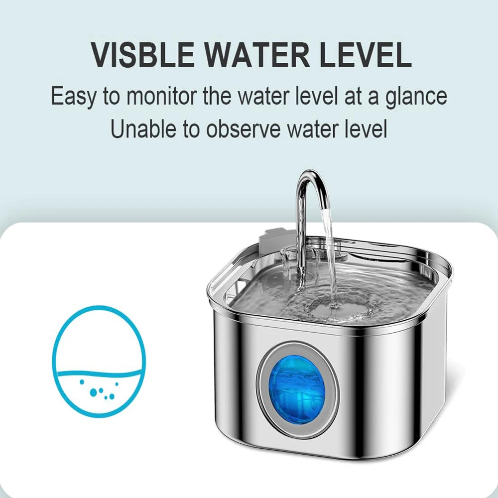 🐾 DIAUTOMATIC WATER SPENSER FOR CATS AND DOGS – 2.2L (STAINLESS STEEL, FILTER & SENSORS)