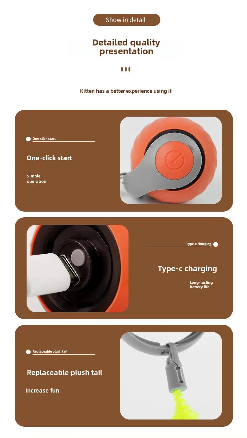 🐾 New Speedy Tail 2.0 Interactive Cat Toy – Smart Rolling Ball with Adjustable Speeds 🐾