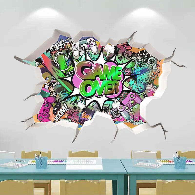 🔥 3D Gamer Wall Stickers – Broken Wall Effect 🎮✨