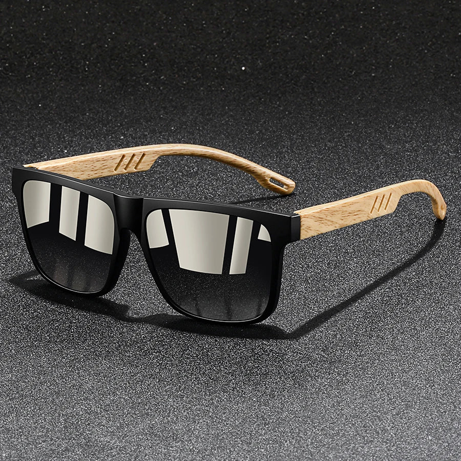 Vintage Fashion Unisex Sunglasses with Wooden Rods - UV400 Lenses, 6 Colour Variants, Elegant Design