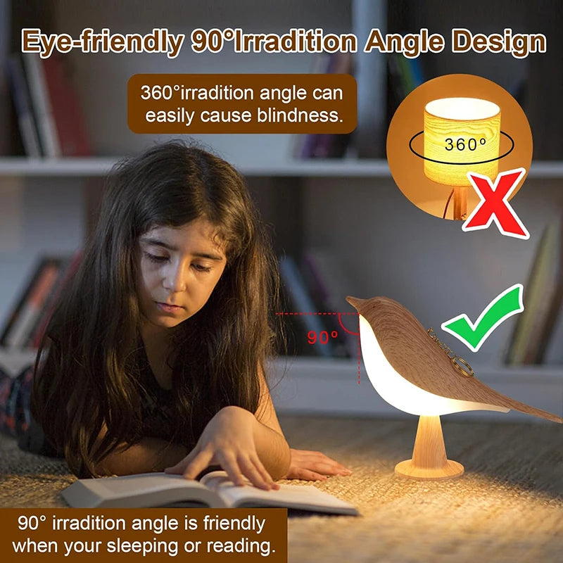 🐦✨ Wooden Bird LED Night Lamp – Touch & Rechargeable