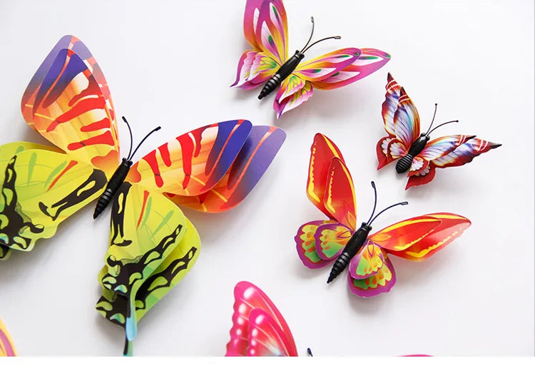 🌈 3D Butterfly Wall Stickers – Double-Layer Decorative Set (12pcs) 🦋✨