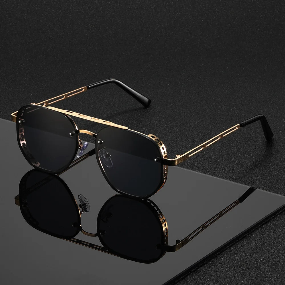 ✨ Luxury Double-Bridge Metal Sunglasses – UV400 Trendy Unisex 🕶️