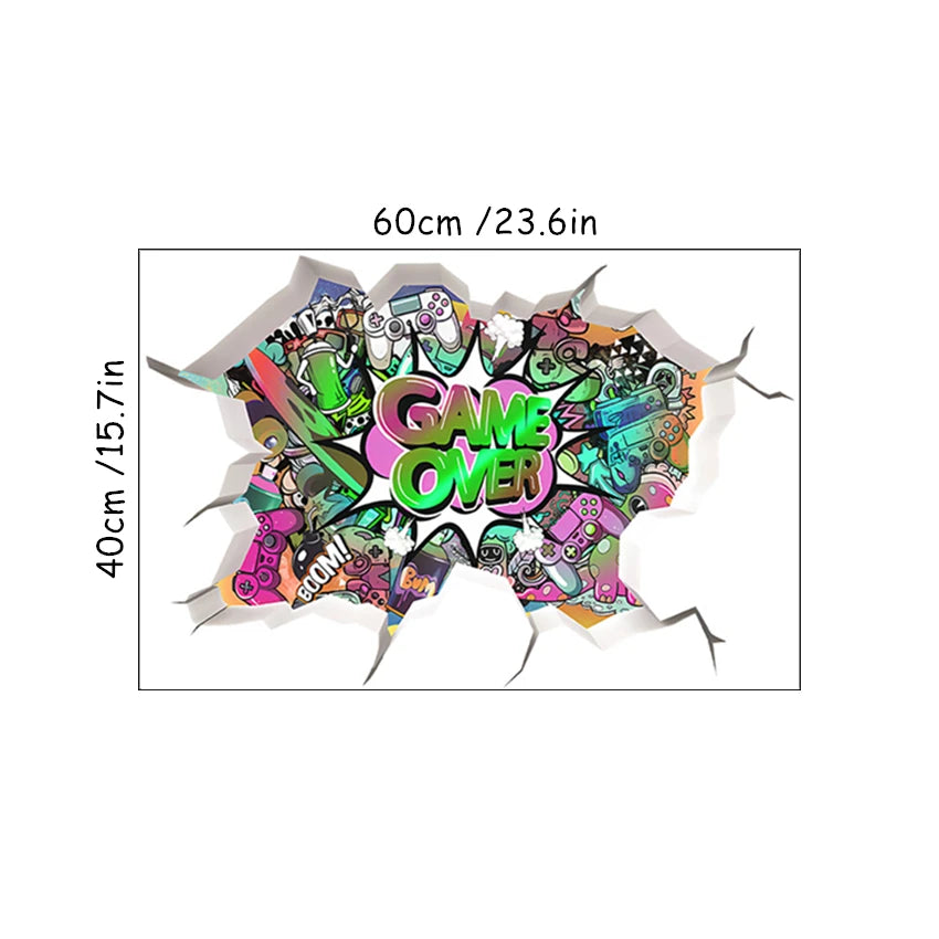 🔥 3D Gamer Wall Stickers – Broken Wall Effect 🎮✨