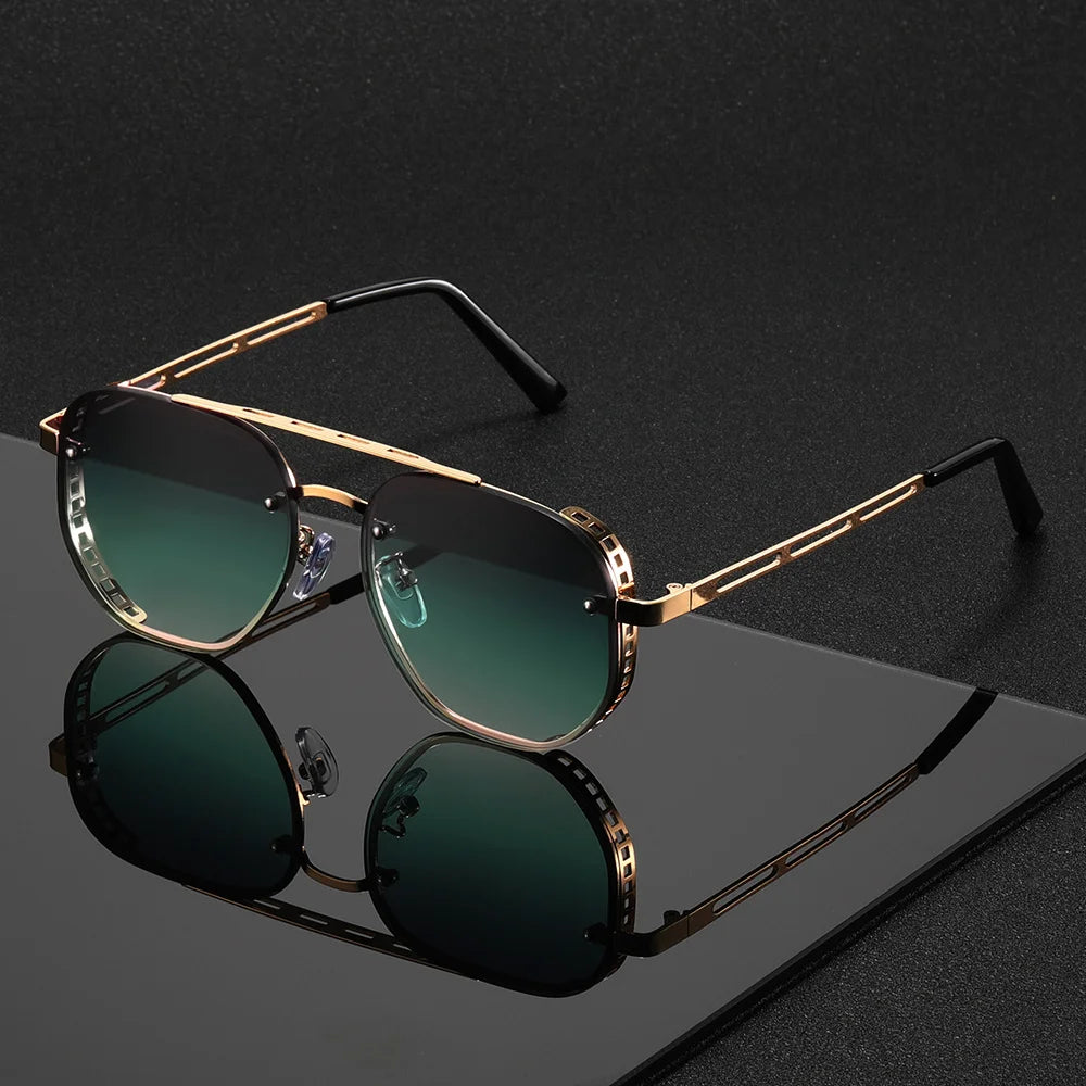 ✨ Luxury Double-Bridge Metal Sunglasses – UV400 Trendy Unisex 🕶️