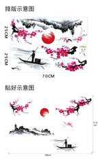 🌄 Chinese Ink Landscape Wall Stickers – 3-Piece Set