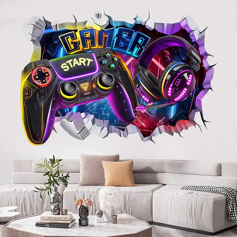 🔥 3D Gamer Wall Stickers – Broken Wall Effect 🎮✨