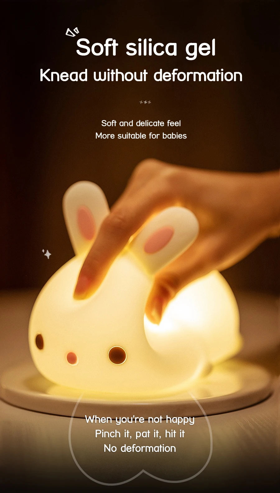 Rabbit Lamp RGB 16 Colours - Silicone Night Light Touch & Rechargeable 🌙✨