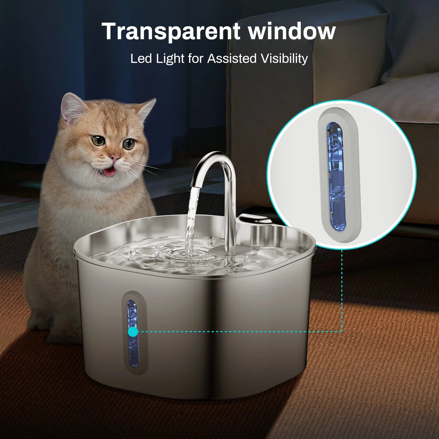 🐾 DIAUTOMATIC WATER SPENSER FOR CATS AND DOGS – 2.2L (STAINLESS STEEL, FILTER & SENSORS)