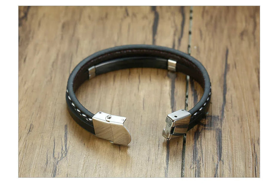 🔥 Leather & Steel Men’s Bracelet – Bold Minimalist Style 💥