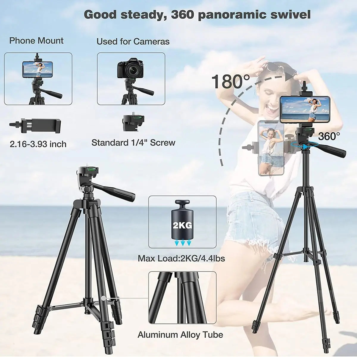 📸 Lightweight 103cm Tripod with Bluetooth Remote – 360° Panoramic Phone/Camera Stand for TikTok, Vlogs & Photography