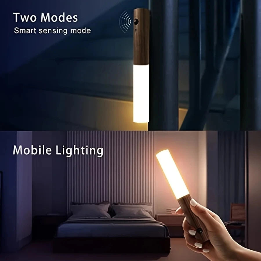 Magnetic Motion Sensor LED Light – USB Wooden Night Light 🌙✨