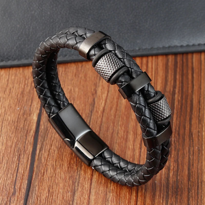 🔥 Men’s Leather Bracelet Collection – Multi-Style Modern Designs 🖤✨