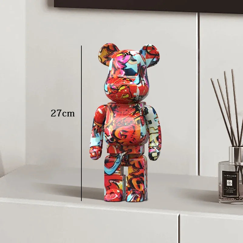 🧸✨ Graffiti Bear Resin Statue – 27cm Artistic Decor Figurine