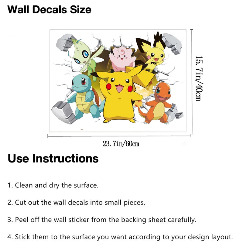✨ Pikachu & Friends Pokémon Wall Stickers – Cute Cartoon Room Décor for Kids | 4 Designs