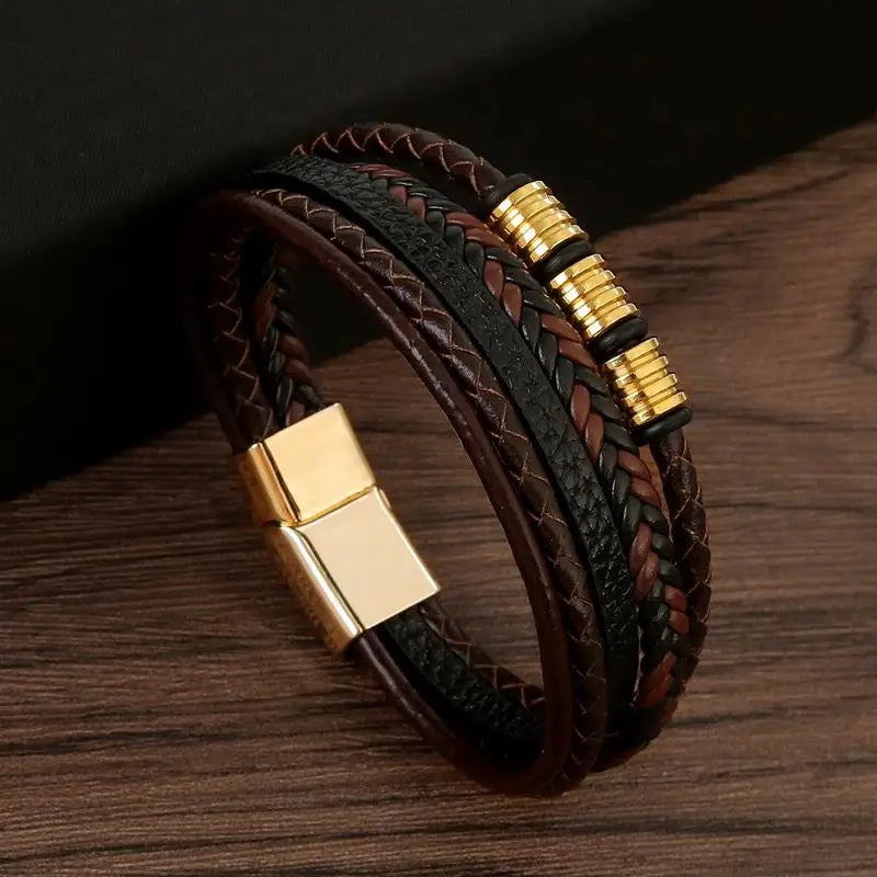 🔥 Leather Wrap Bracelet – Men’s Multi-Layer Wristband (108 Styles) 🔥
