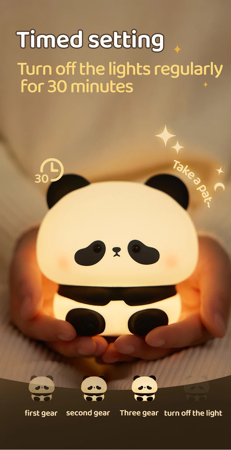 Panda LED Night Light –Soft Silicone Night Lamp, Touch & USB Rechargeable 🐼✨
