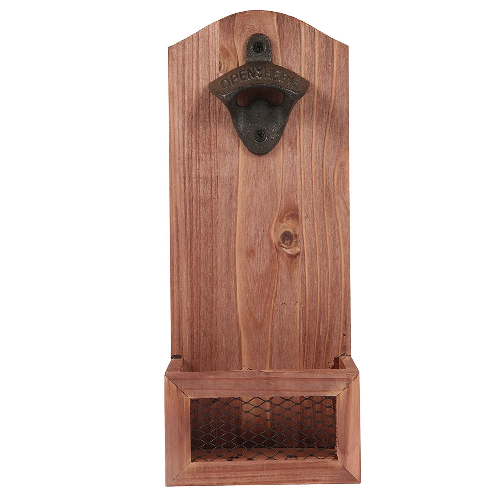 🪵🍺 Wooden Wall Bottle Opener with Cap Collection - Vintage Rustic Style