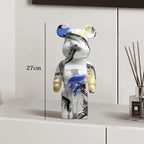 🧸✨ Graffiti Bear Resin Statue – 27cm Artistic Decor Figurine