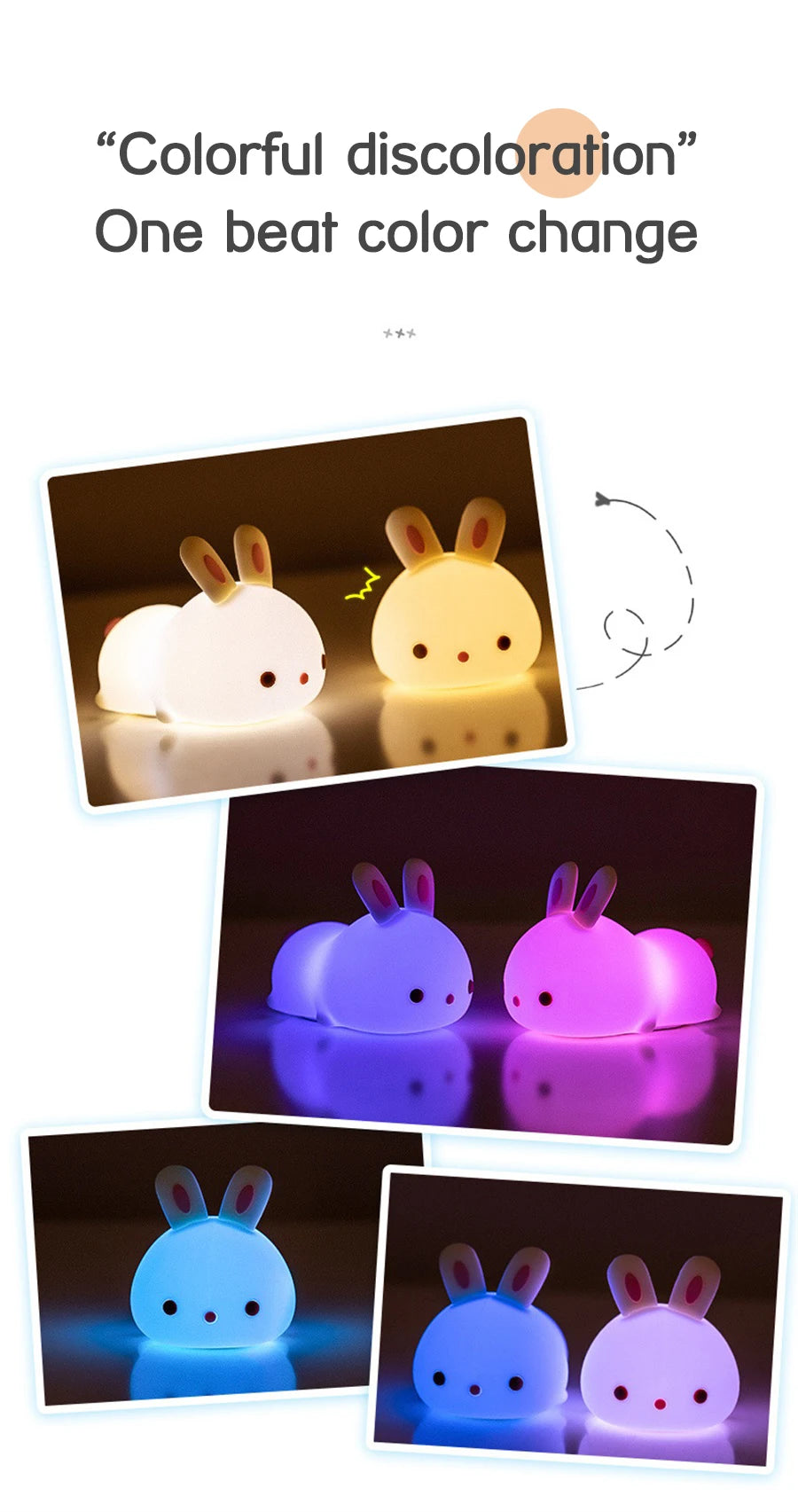 Rabbit Lamp RGB 16 Colours - Silicone Night Light Touch & Rechargeable 🌙✨