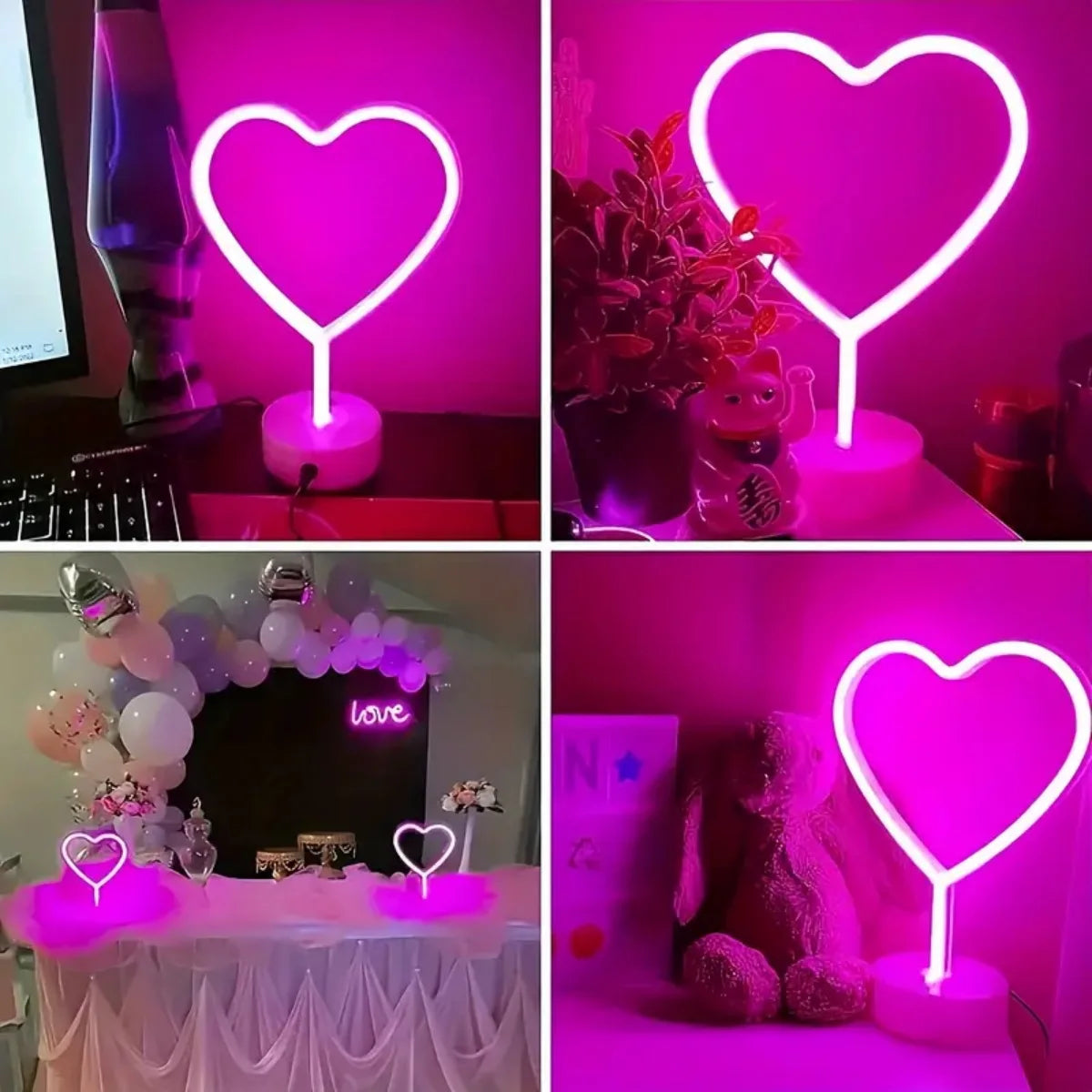 💗 Neon Heart LED –Neon Pink Lamp with Base✨