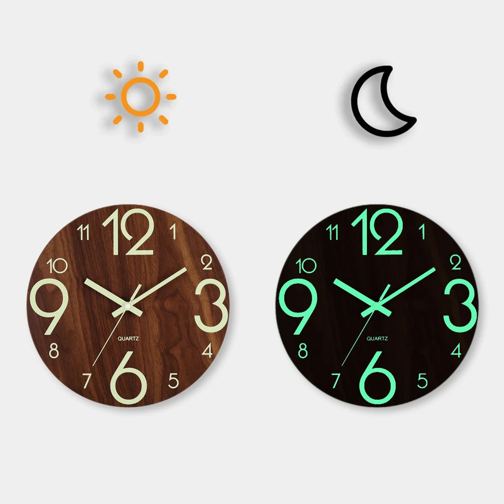 🕒✨Bright Wooden Wall Clock - Silent, Elegant & Phosphorescent