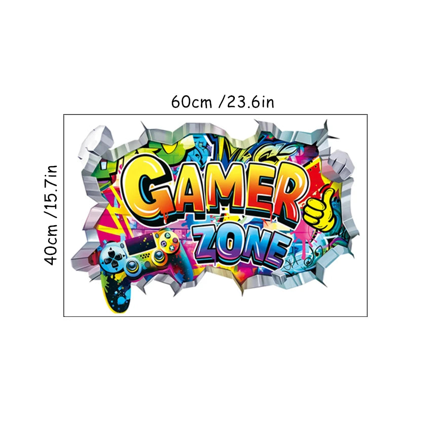 🔥 3D Gamer Wall Stickers – Broken Wall Effect 🎮✨