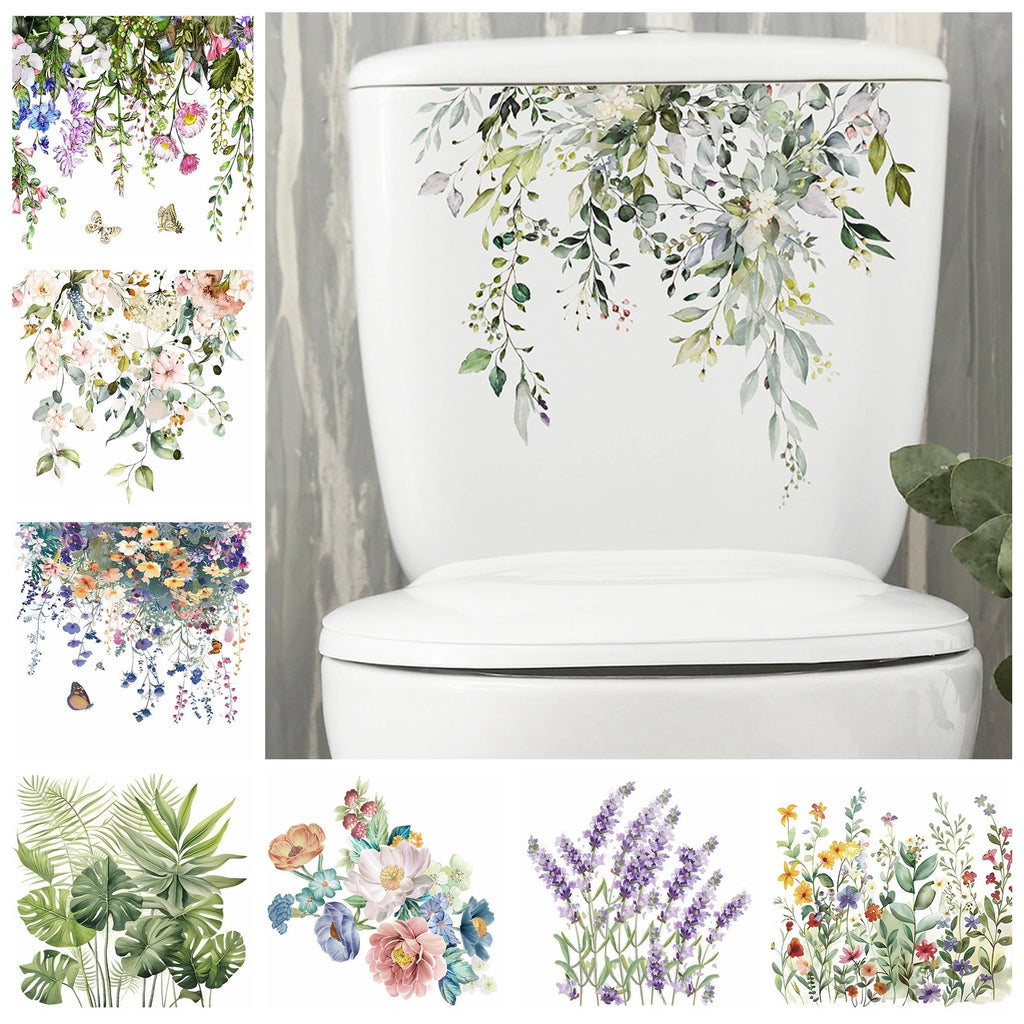 🌿✨ Green Leaf Toilet & Bathroom Wall Stickers — Waterproof Decorative Decals