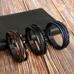 🔥 Men’s Natural Stone Leather Bracelet – Lapis Lazuli • Lava Stone • Tiger Eye 🐺