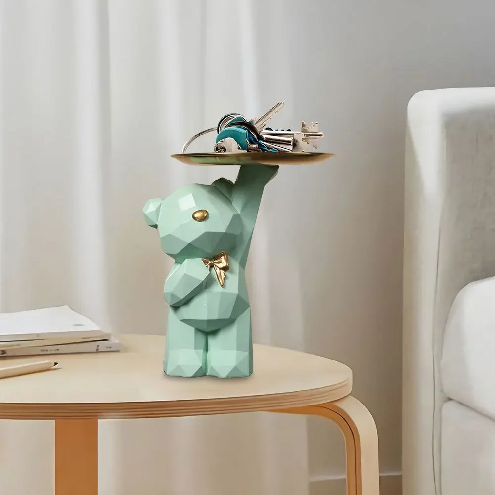 🐻✨ Geometric Bear Tray Statue – Modern Home Decor Accessory