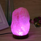 USB Himalayan Salt Lamp with Wooden Base - Multicolour LED 🌈✨